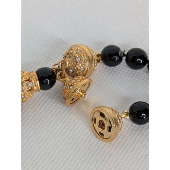 Heidi Daus for Jim Walters Black Bead Tassel & Rhinestone Bracelet Gold Accents - Picture 4 of 4